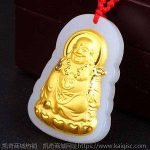 金镶玉观音佛黄金吊坠 天然玉坠工艺品和田白玉镶足金