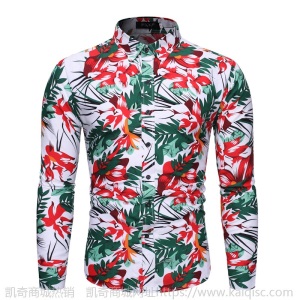 凯奇凯奇速卖通四季款男士长袖印衬衫个性时尚花衬衣CS75-P25
