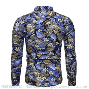 速卖通凯奇新款男士时尚印花翻领男士长袖花衬衫宽松大码CS59-P25