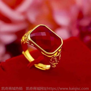 真金戒指男士霸气指环招财3D金镶玉戒子翡翠玉石扳指男不色