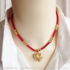 项链女金花吊坠项链绳女镀金镶玉红色编绳黑绳信美品牌