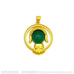 黄金镶玉绿宝石弥勒佛项链吊坠白玉肚佛坠子镶嵌绿宝石弥勒佛平安