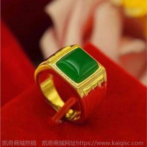 真金戒指男士霸气指环招财3D金镶玉戒子翡翠玉石扳指男不色