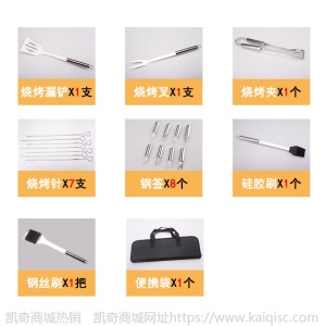 凯奇产品烧烤工具套装布袋20件套 BBQ烤具套装家用户外烧烤工具