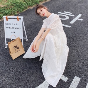 白色超仙甜美连衣裙女夏气质女神范2021新款宽松显瘦法式森系长裙
