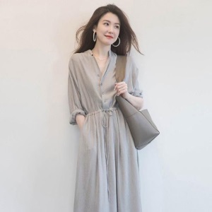 大码女装2021夏季新款胖mm衬衫连衣裙气质减龄收腰显瘦中长裙子潮