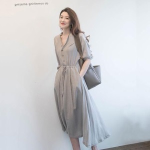 大码女装2021夏季新款胖mm衬衫连衣裙气质减龄收腰显瘦中长裙子潮