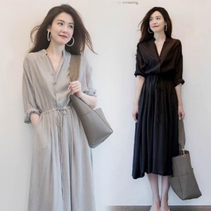 大码女装2021夏季新款胖mm衬衫连衣裙气质减龄收腰显瘦中长裙子潮