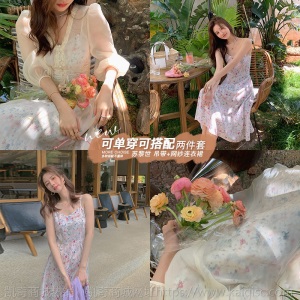 女装2021新款韩版夏季白色高级感显瘦裙子碎花雪纺仙女连衣裙薄款