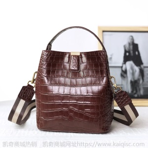真皮女包2021新款头层牛皮鳄鱼纹水桶包休闲手提斜挎单肩包包0120
