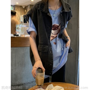 黄峥BF风工装牛仔马甲女2021秋季韩版无袖坎肩宽松马夹外套WT1348