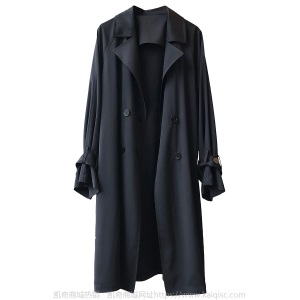 言双2021秋季新款薄款风衣女长款韩版气质宽松纯色过膝外套YX0719