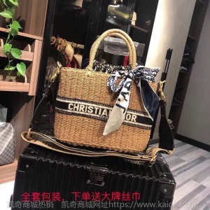 D家字母编织包女2021新款刺绣单肩斜挎手提大容量手工草编草包