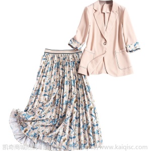 欧列小西装套装女2021新款秋装西装外套百褶裙半裙南油女装13986