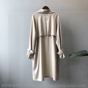 言双2021秋季新款薄款风衣女长款韩版气质宽松纯色过膝外套YX0719