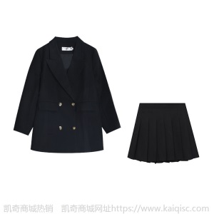 A319轩辰春装新品加肥加大码休闲西装外套百褶半身裙套装气质女装