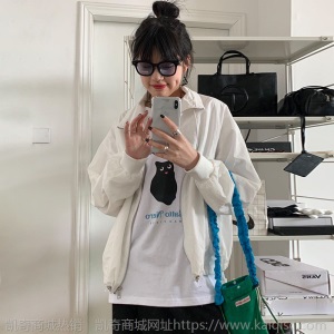 楠涛韩国复古立领外套女2021秋季新款宽松休闲落肩薄款夹克开衫潮