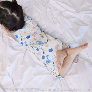 婴儿短袖睡袋宝宝春夏季薄款纯棉幼儿童空调房分腿防踢被四季通用