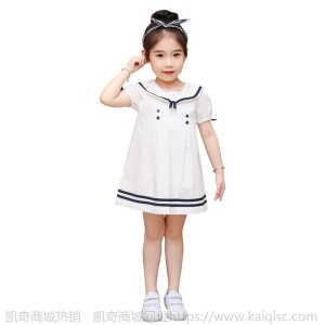 夏装新款女童学院风海军领连衣裙中小童韩版童装裙子短袖公主裙棉