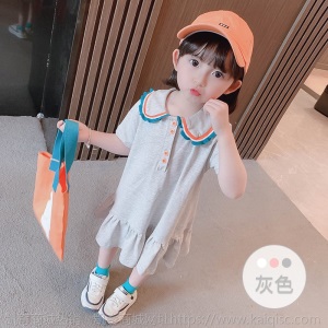 2021新款女童夏装Polo裙彩虹领小香风棉女宝宝连衣裙童装一件代发