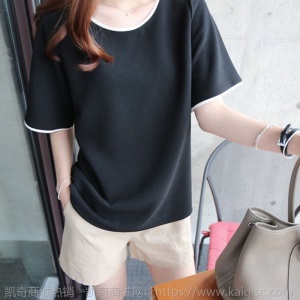 一件代发韩版夏季新款简约显瘦女上衣大码宽松短袖T恤批发9.9包邮