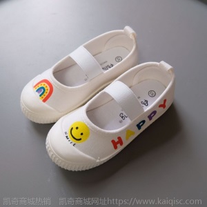 韩国女童方口鞋樱桃波点帆布鞋宝宝学步鞋幼儿园l六一小白鞋