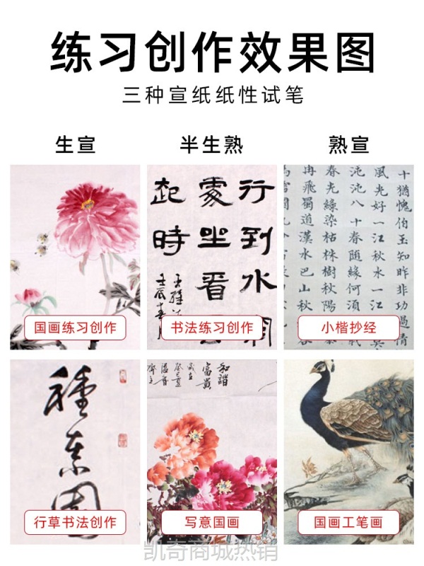 书法宣专用毛笔国画专用半生半熟作品工笔画用加厚对开三开4整张