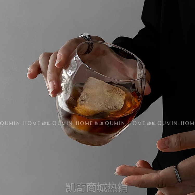 创意云纹蛋形矮水杯玻璃杯冰球小众设计威士忌酒杯咖啡杯果汁杯