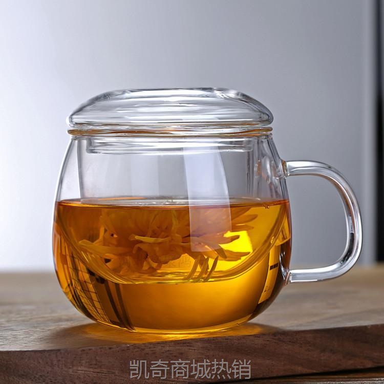 玻璃茶杯加厚带盖透明泡茶圆趣杯耐热高硼硅玻璃杯花茶杯办公杯