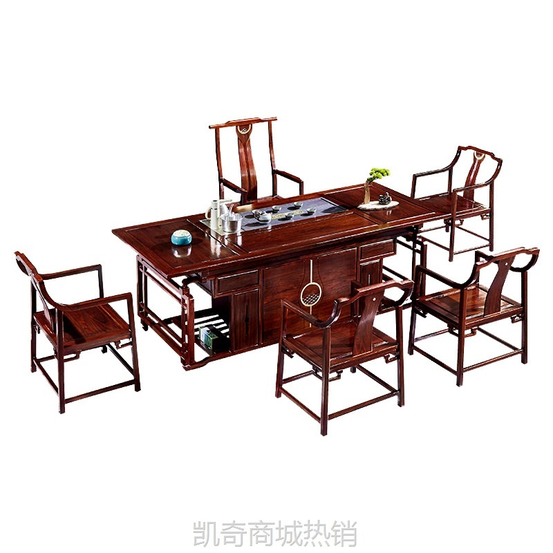 新中式红木茶台实木家用客厅茶桌椅组合东非酸枝木功夫茶几泡茶台
