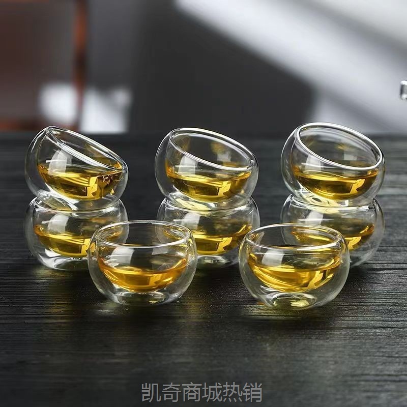 加厚耐热玻璃双层隔热透明品茗小品杯喝茶主人杯茶具保温功夫茶杯