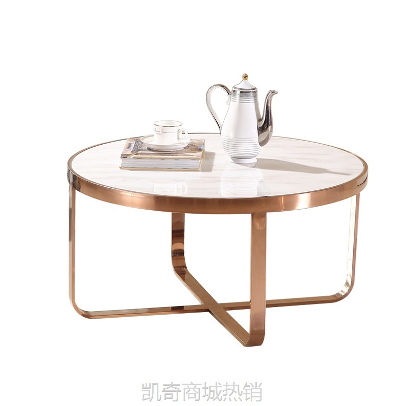 高端轻奢大理石茶几简约现代小户型客厅圆形不锈钢金色定制定做