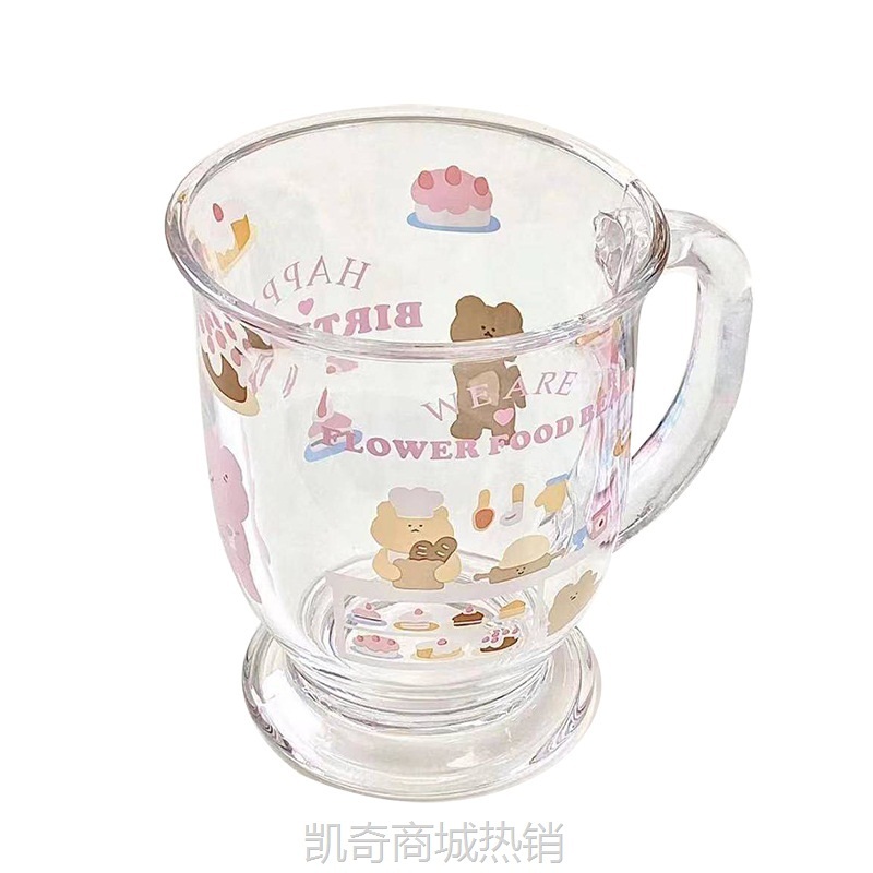 可爱小熊杯透明玻璃杯家用小众网红水杯卡通蛋糕杯早餐牛奶杯批发