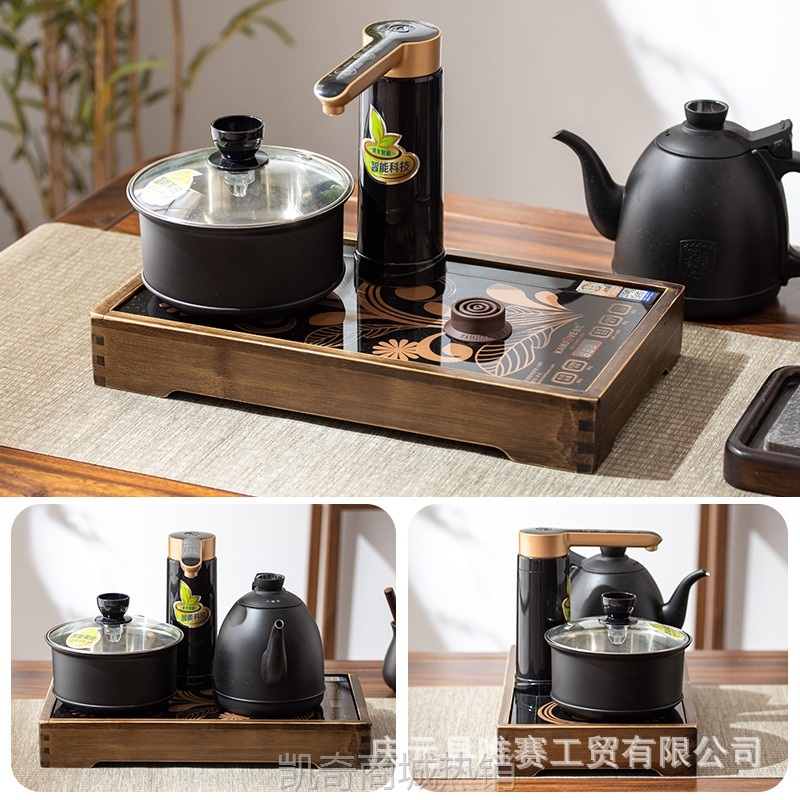 楠竹桌面烧水炉框隐藏式镶嵌架新现代简约客厅办公桌茶水架小茶台