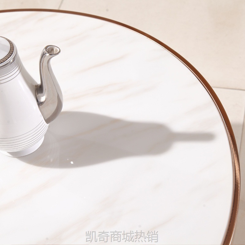 高端轻奢大理石茶几简约现代小户型客厅圆形不锈钢金色定制定做