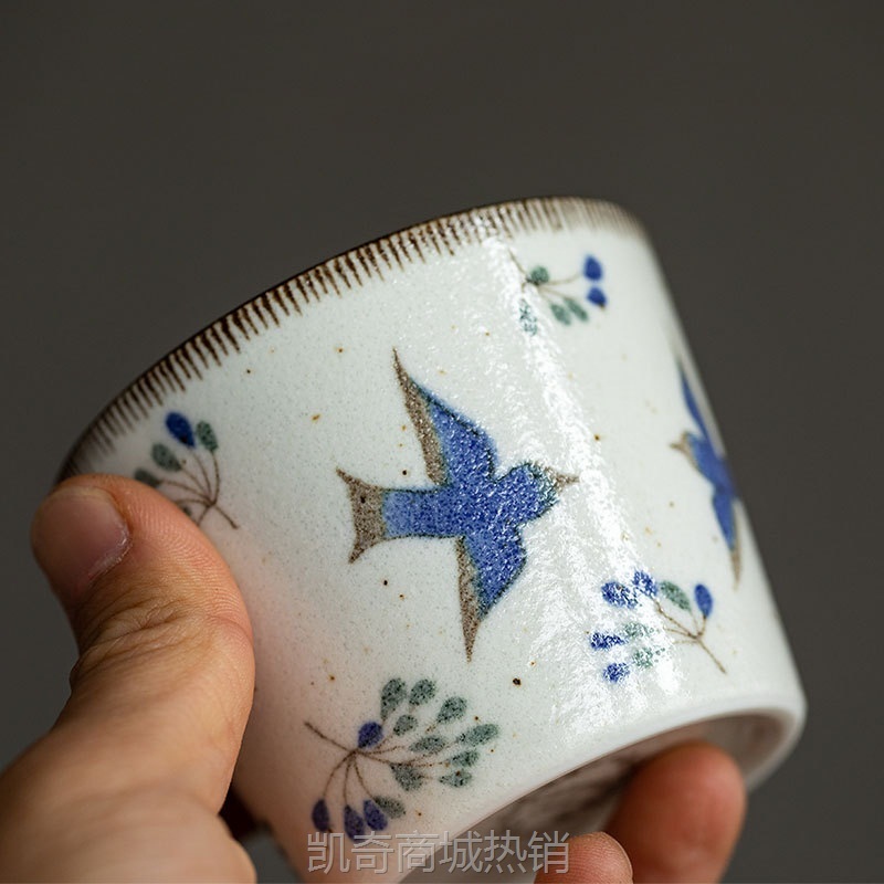 进口日本美浓烧陶瓷手握杯日式手工复古可爱陶瓷茶杯家用水杯子