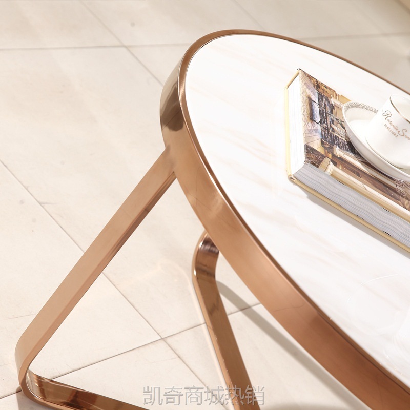 高端轻奢大理石茶几简约现代小户型客厅圆形不锈钢金色定制定做