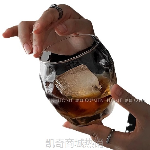 创意云纹蛋形矮水杯玻璃杯冰球小众设计威士忌酒杯咖啡杯果汁杯
