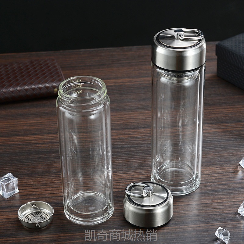玻璃杯双层隔热便携式拉环水杯花茶杯耐热茶杯商务办公小礼品杯子