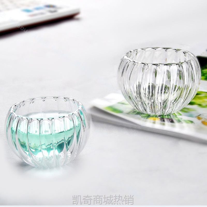 批发手工玻璃南瓜杯透明双层防烫隔热品茗杯创意杯子功夫花茶茶杯