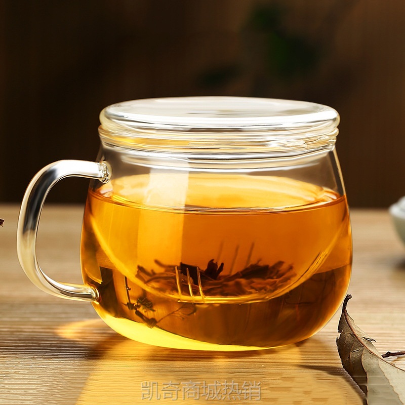 玻璃茶杯加厚带盖透明泡茶圆趣杯耐热高硼硅玻璃杯花茶杯办公杯