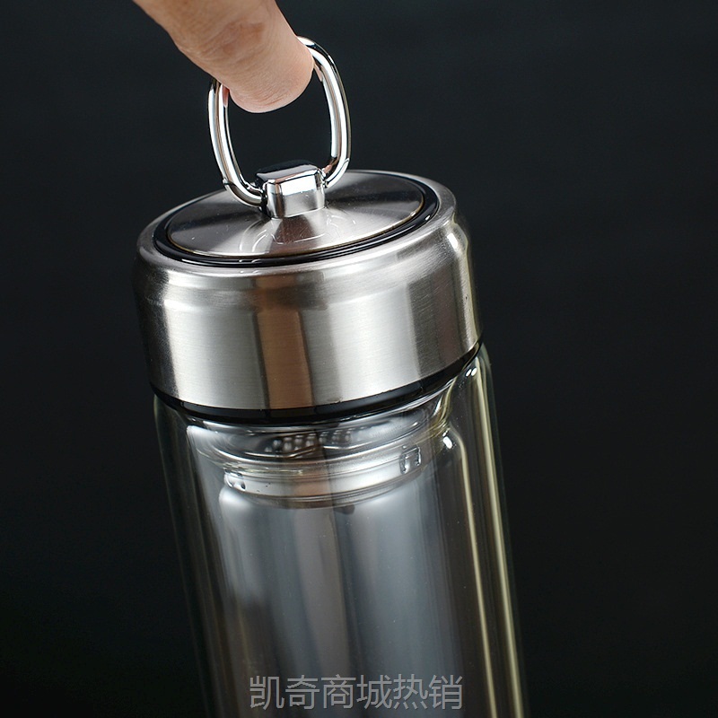 玻璃杯双层隔热便携式拉环水杯花茶杯耐热茶杯商务办公小礼品杯子