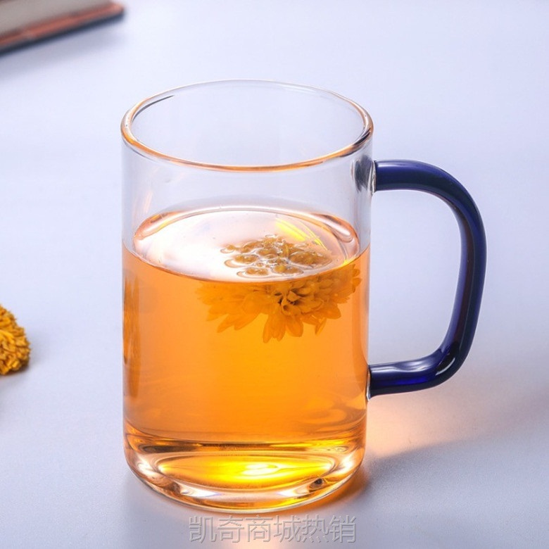 高硼硅玻璃杯 果汁家用彩把玻璃杯 办公室男女茶杯 花茶杯