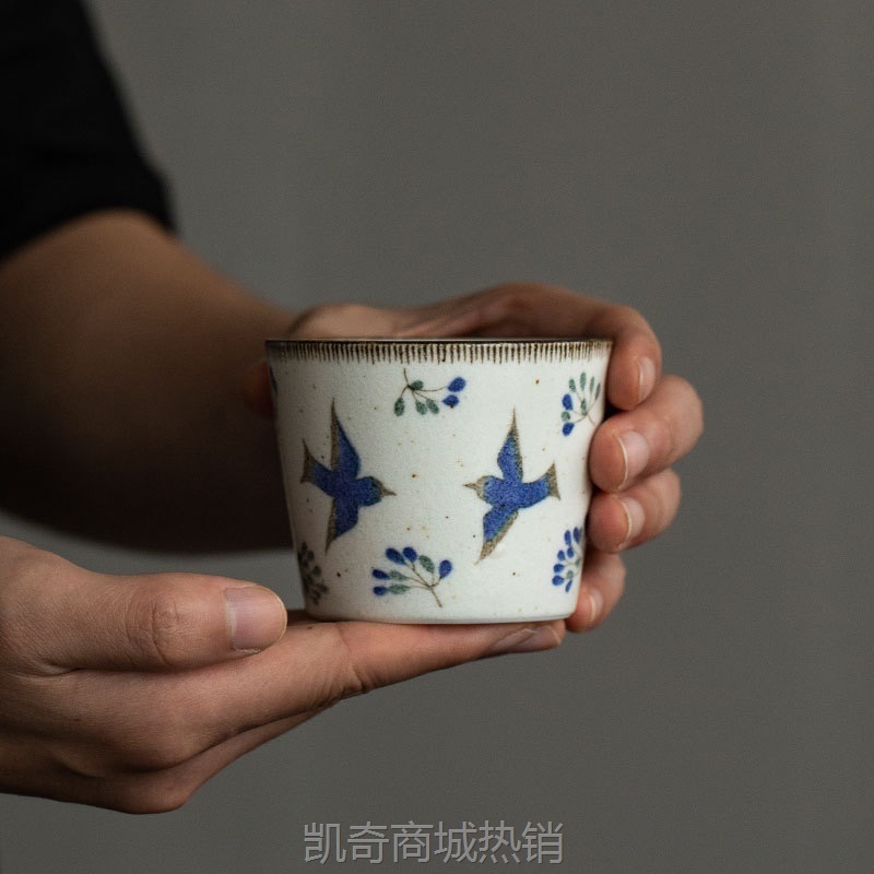 进口日本美浓烧陶瓷手握杯日式手工复古可爱陶瓷茶杯家用水杯子