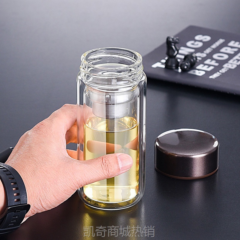 双层加厚玻璃杯女士创意时尚水杯泡茶花茶杯子礼品杯印字logo批发