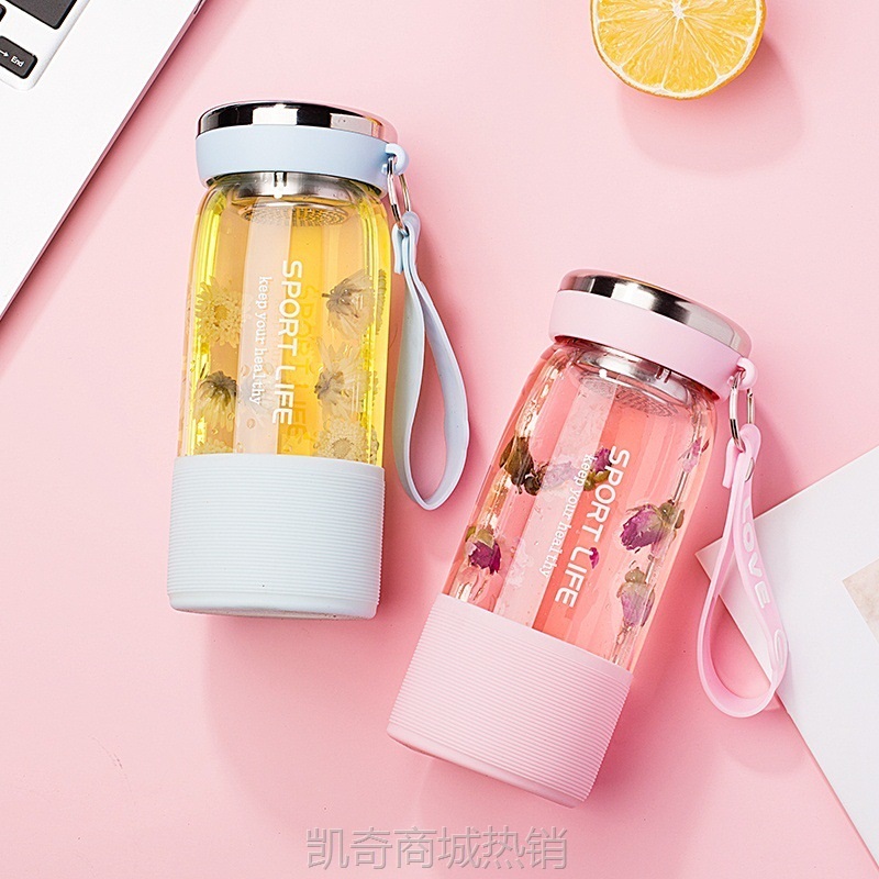 夏季高颜值水杯大容量女生花茶杯茶水分离泡茶玻璃杯便携杯子批发