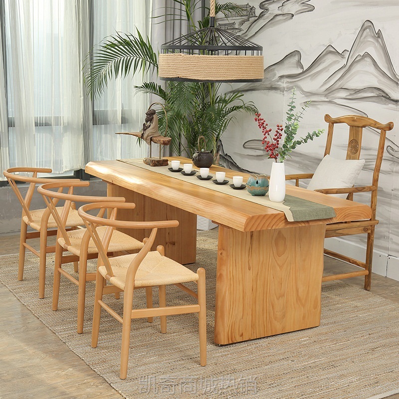 新中式实木茶桌家用客厅泡茶桌酒店茶楼接待会客大板原木茶桌全套