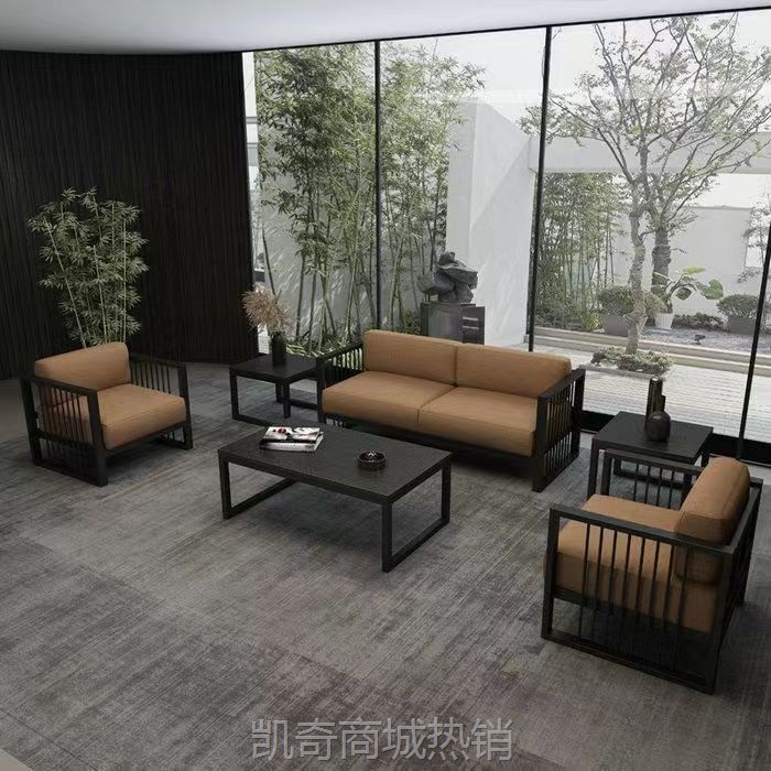 新中式办公沙发茶几组合办公室禅意国风商务接待会客洽谈沙发