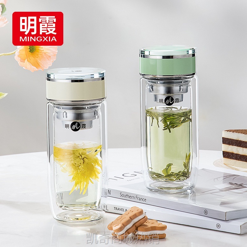明霞玻璃杯新款高颜值鹅蛋杯便携双层高硼硅耐热水杯礼品杯花茶杯