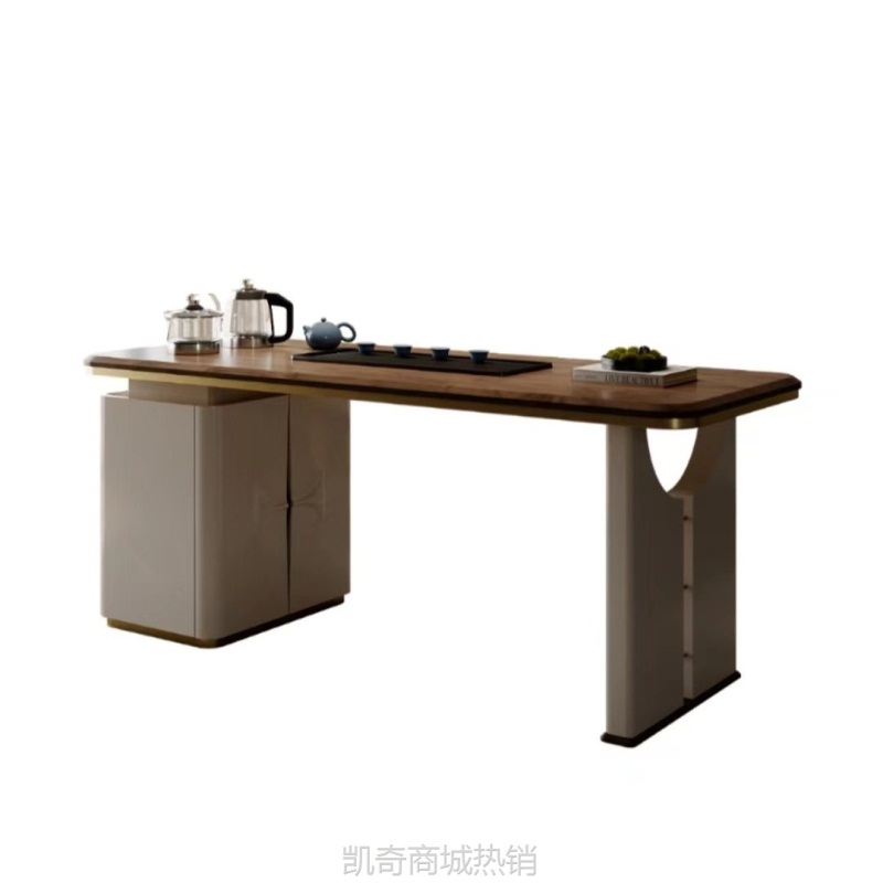 轻奢实木茶桌北美黑胡桃木办公桌客厅功夫茶桌泡茶现代办公室茶台